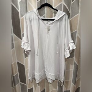 Cato White Ruffle Sleeve Hoodie Top